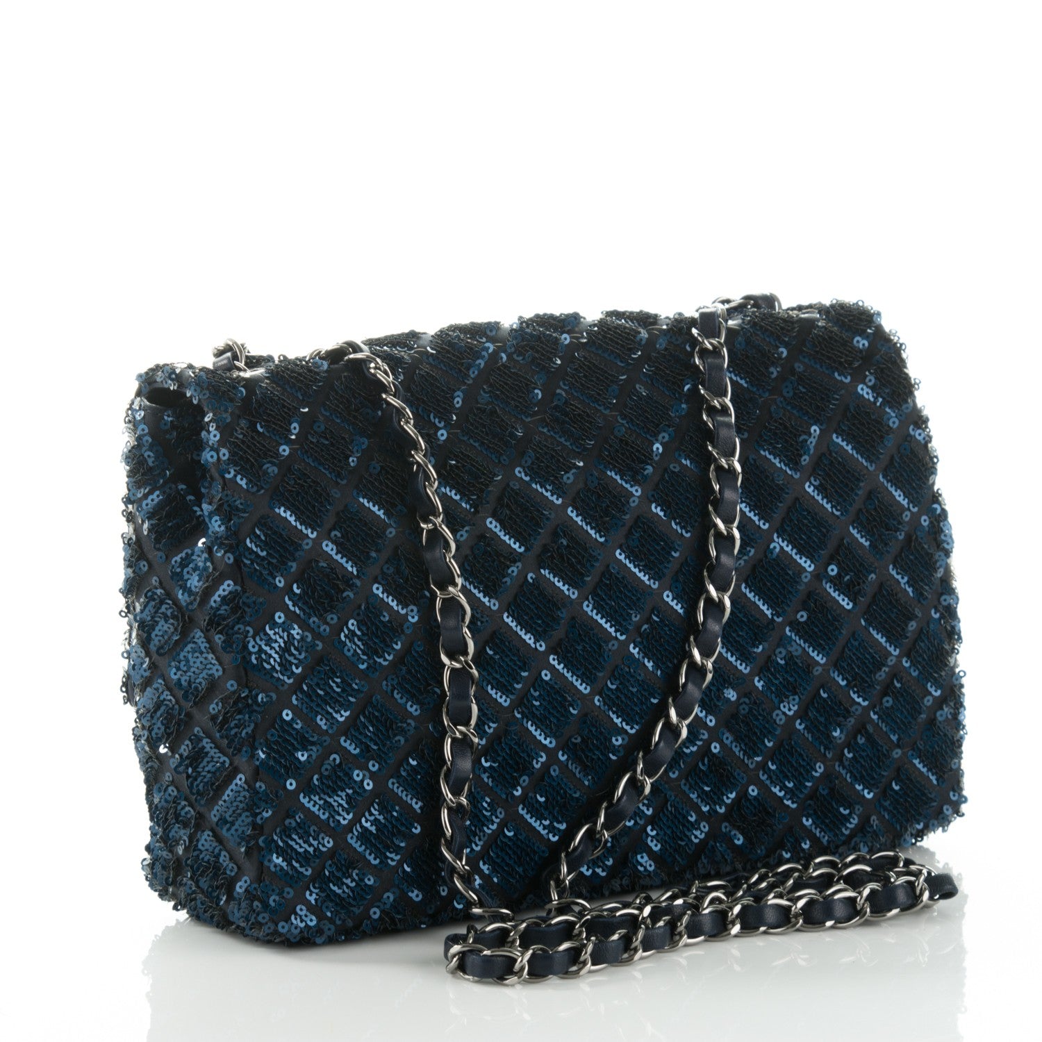 Chanel Satin Sequin Medium Classic Flap Blue 3 of 8
