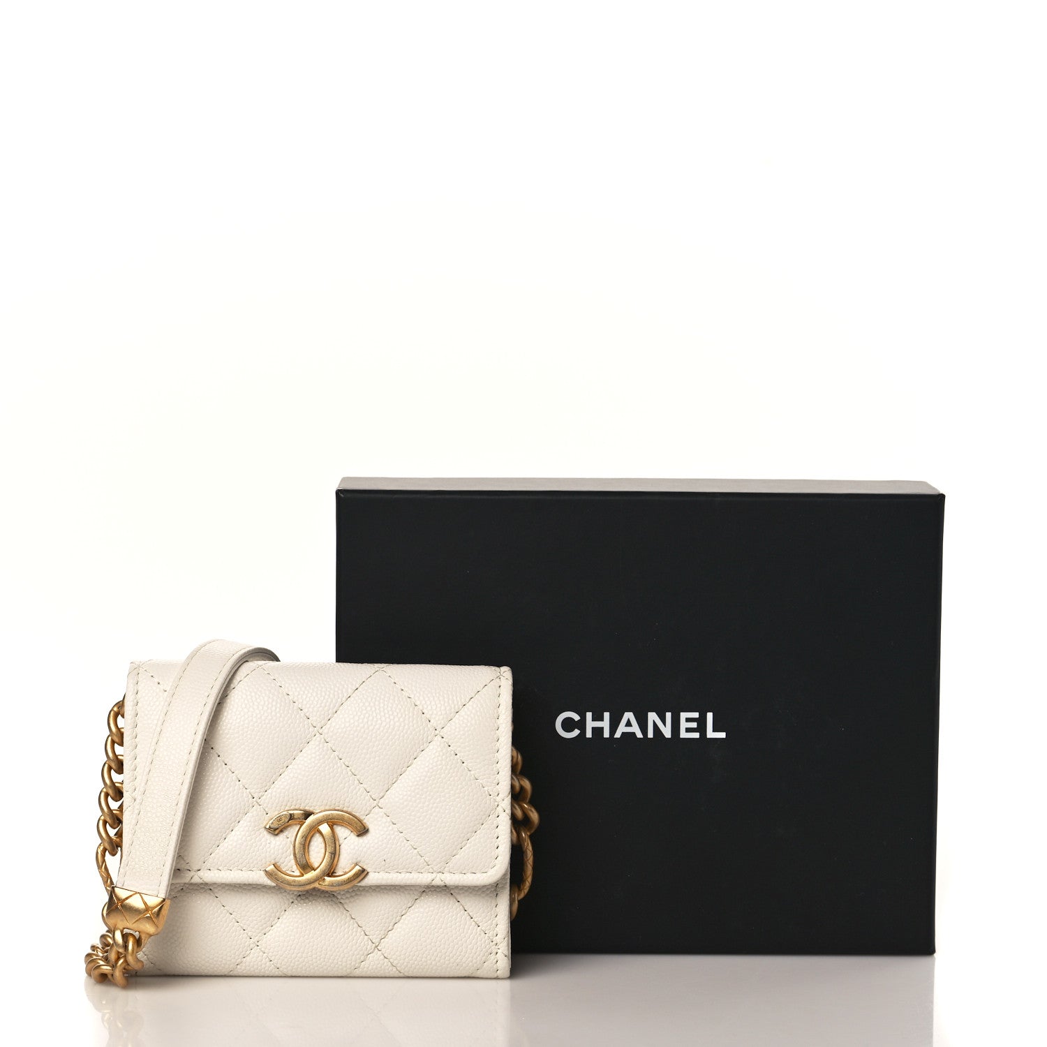 Chanel Caviar Quilted Bracelet On Chain Clutch White 8 of 8