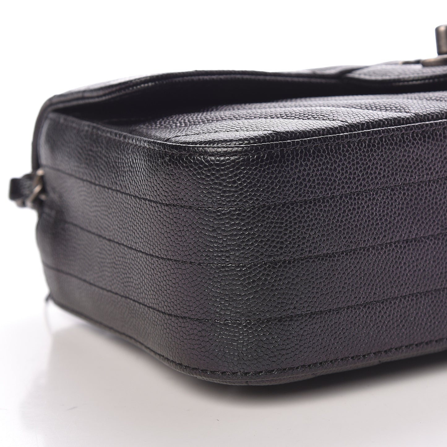 Iridescent Caviar Chevron Quilted Mini Rectangular Flap Black