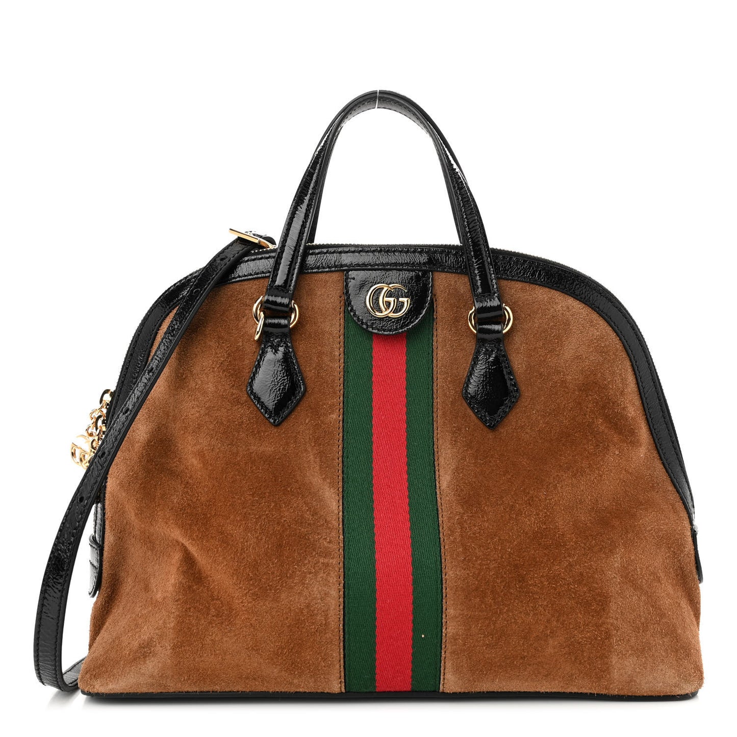 Suede Patent Web Medium Ophidia Top Handle Dome Bag Nocciola Black