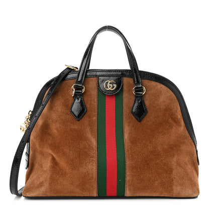 Gucci Suede Patent Web Medium Ophidia Top Handle Dome Bag Nocciola Black 1 of 10