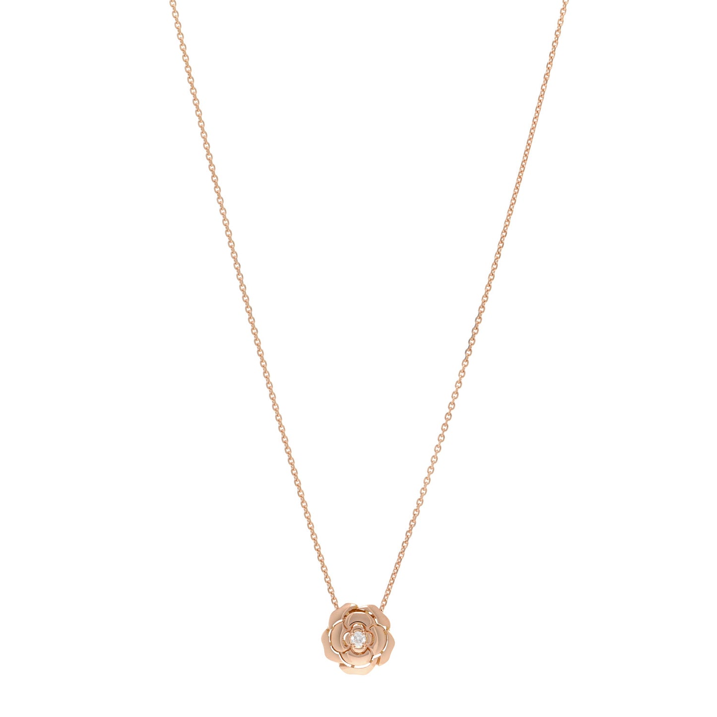 18K Rose Gold Diamond Extrait de Camelia Pendant Necklace