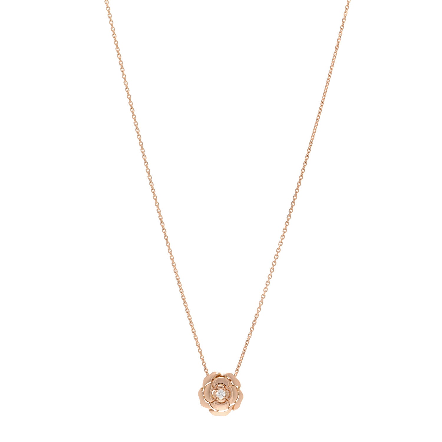 Chanel 18K Rose Gold Diamond Extrait de Camelia Pendant Necklace 1 of 6