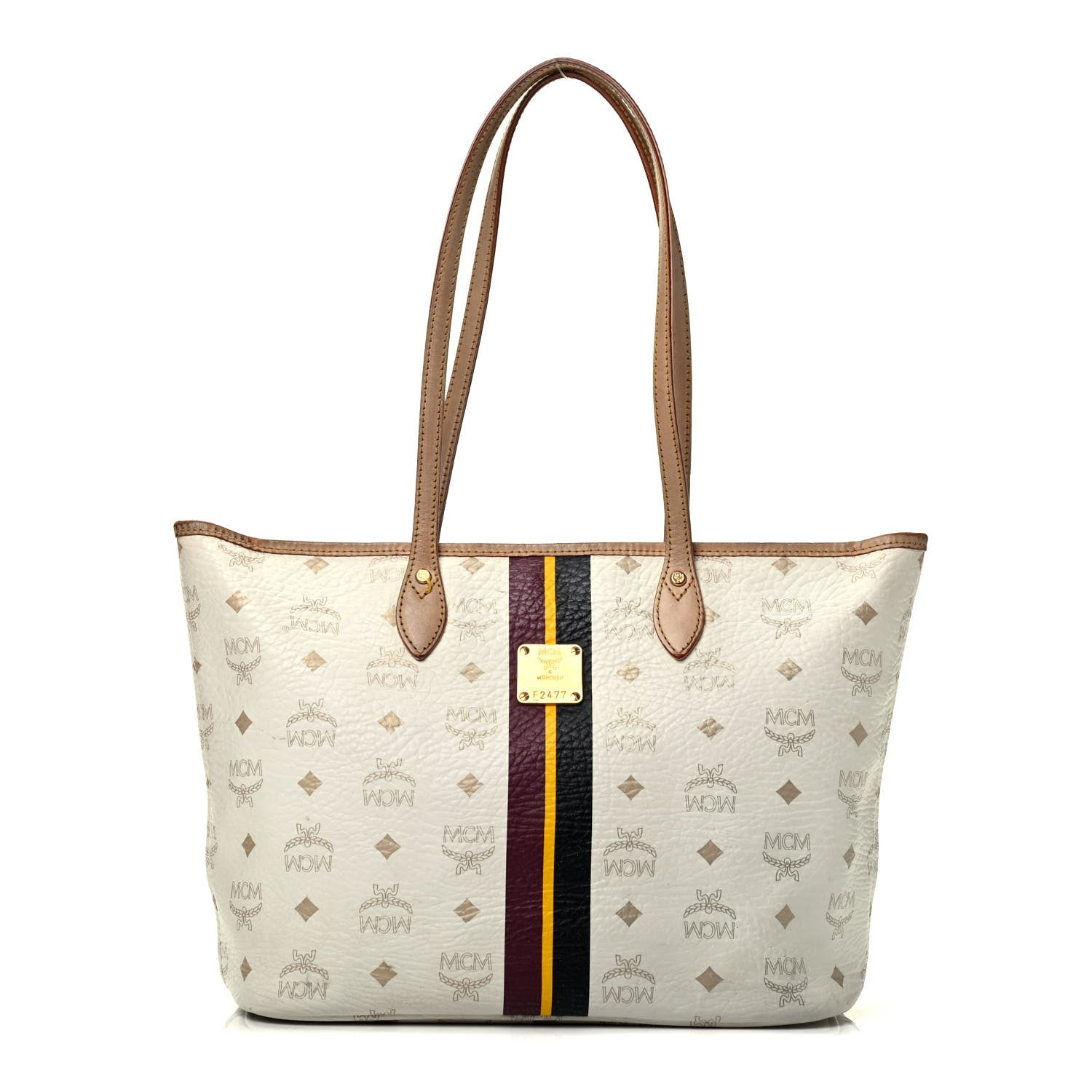 MCM Visetos Stirped Shopper Tote White 1 of 8