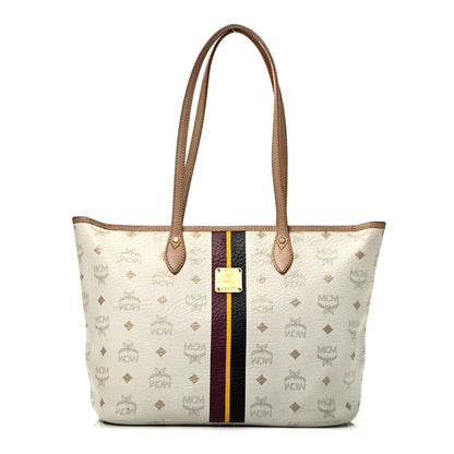 MCM Visetos Stirped Shopper Tote White 1 of 8