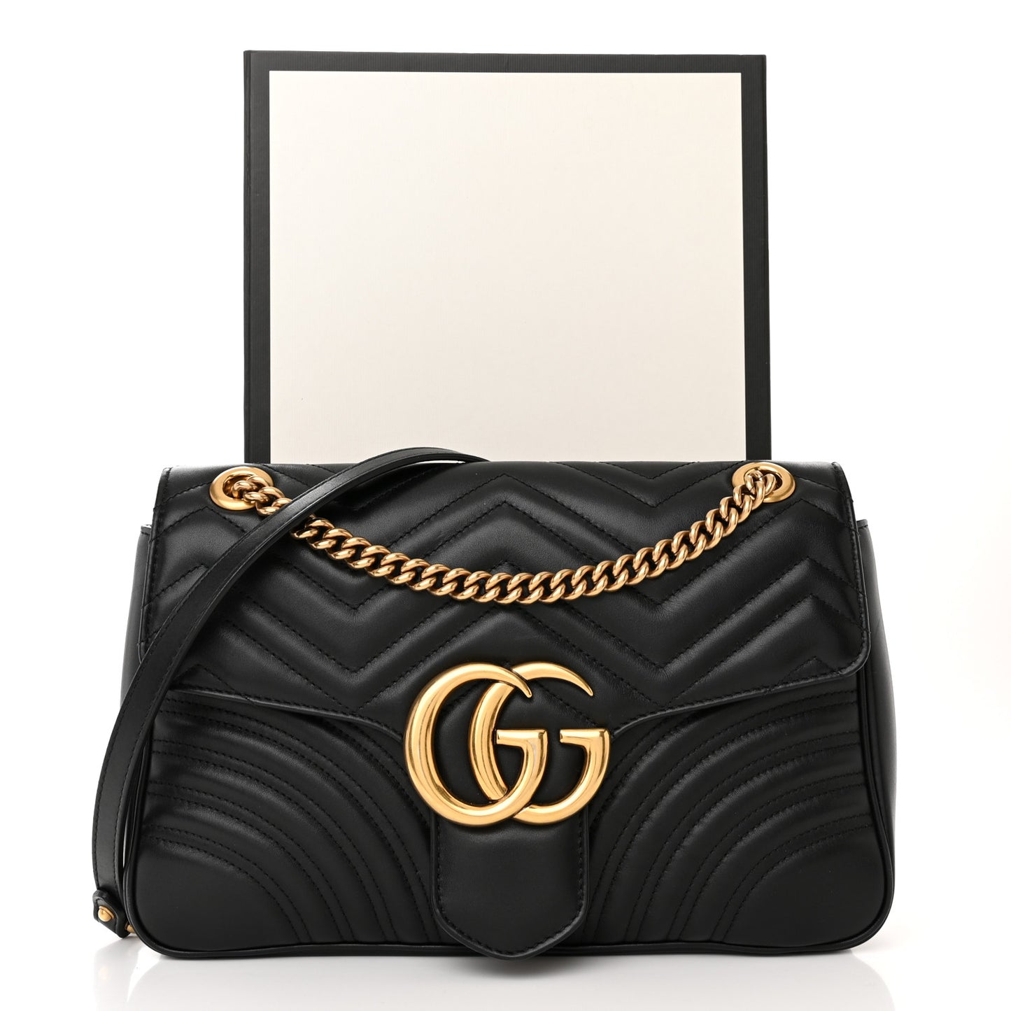 Calfskin Matelasse Medium GG Marmont Shoulder Bag Black