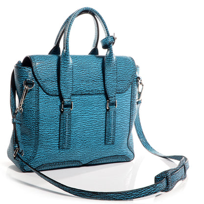 3.1 Phillip Lim 3.1 Shark Embossed Leather Medium Pashli Satchel Turquoise Black 3 of 11