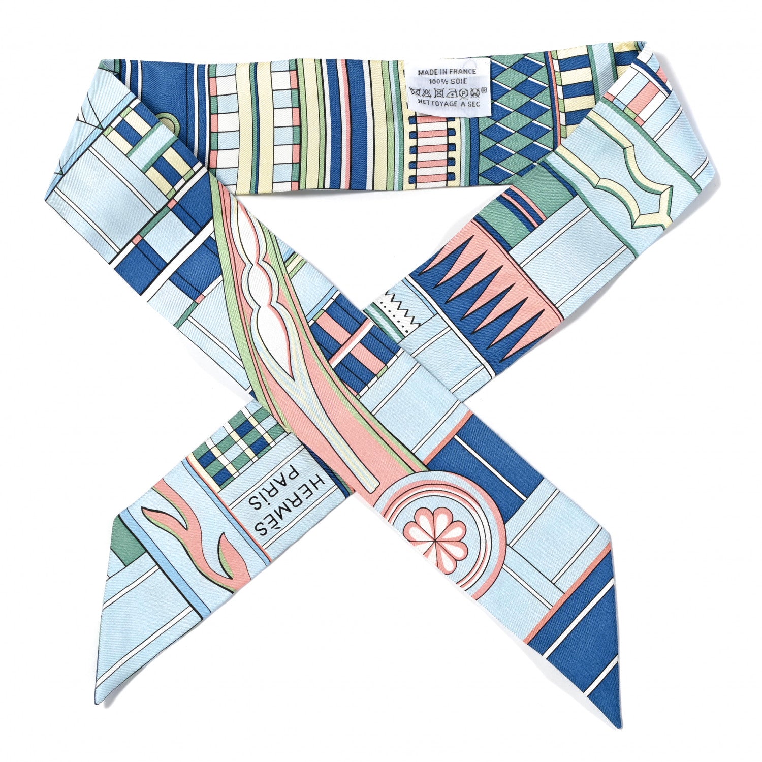 Hermes Silk Voltes Et Pirouettes Twilly Bleu Ciel Vert Jaune 1 of 4