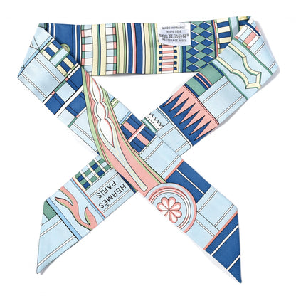 Hermes Silk Voltes Et Pirouettes Twilly Bleu Ciel Vert Jaune 1 of 4