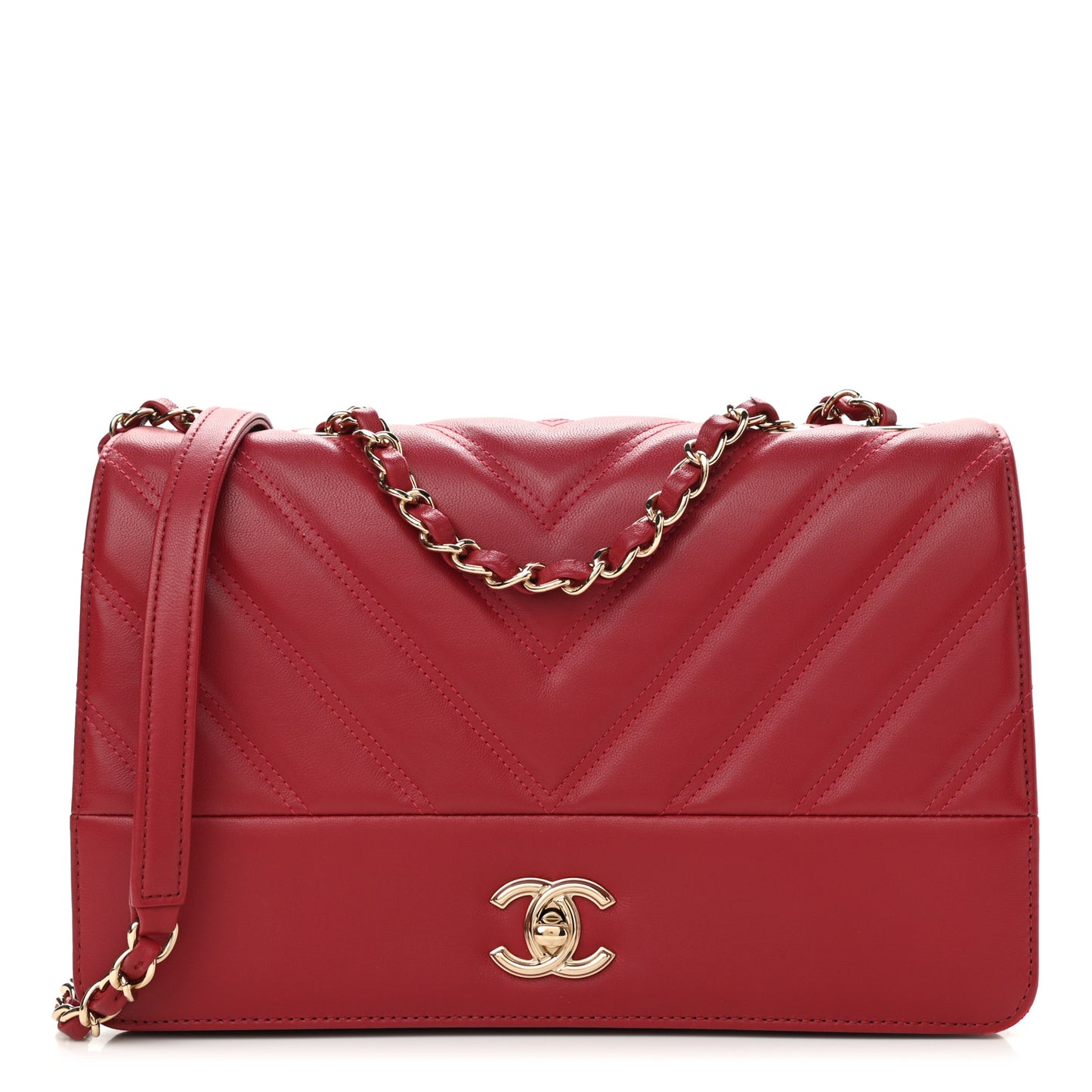 Lambskin Chevron Quilted Flap Red