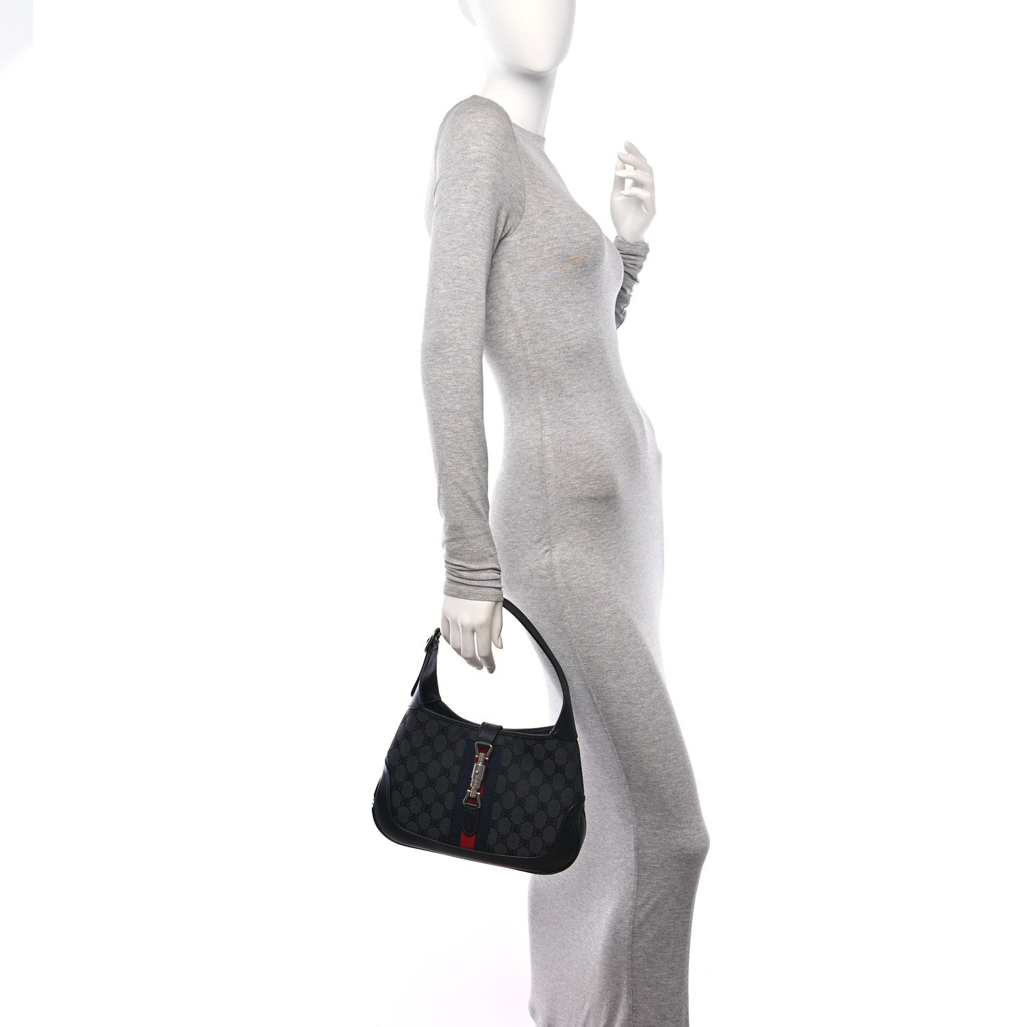 Gucci X BALENCIAGA BB Monogram Calfskin Web Small Jackie 1961 Hobo Black 2 of 11