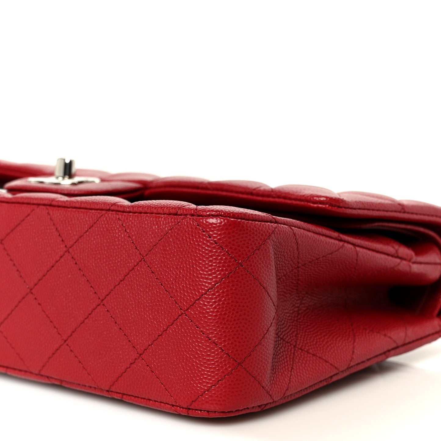 Caviar Quilted Medium Double Flap Red