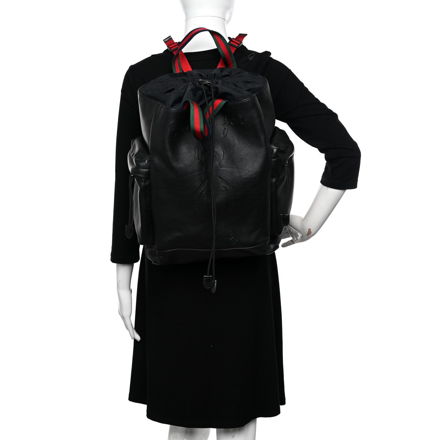 Gucci Calfskin Web Blind For Love Animalier Drawstring Backpack Black 2 of 10