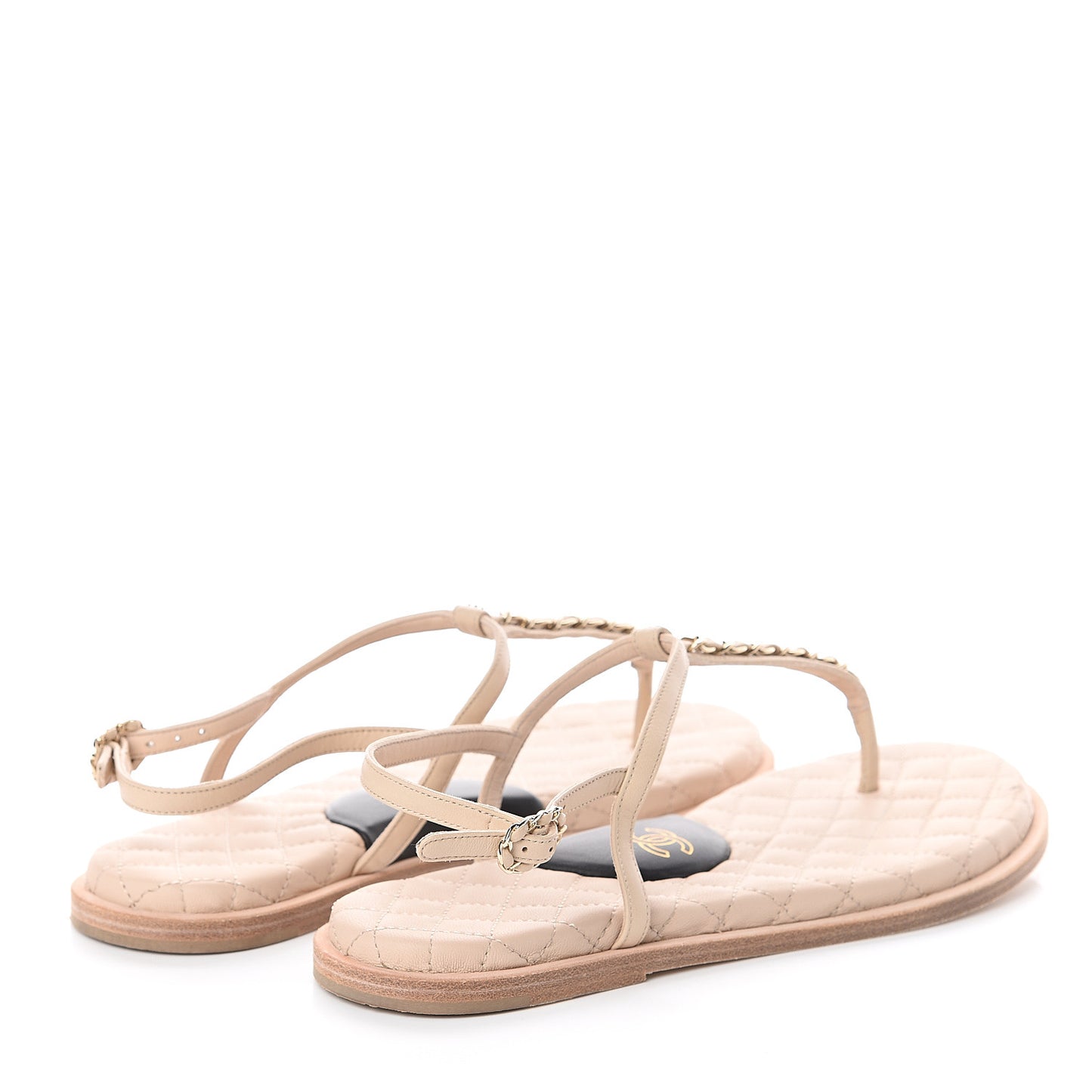 Lambskin CC Chain Thong Sandals 40 Beige