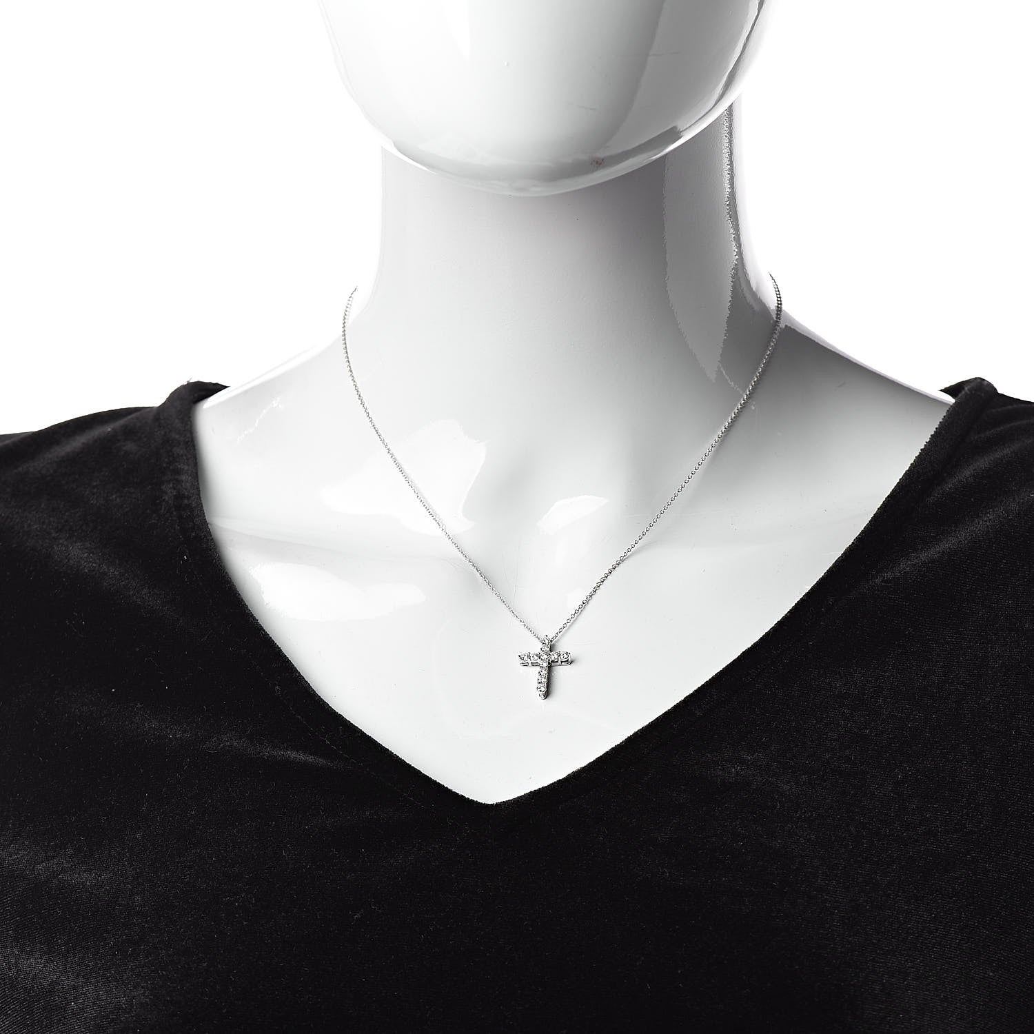 Tiffany Platinum Diamond Small Cross Pendant Necklace 2 of 6