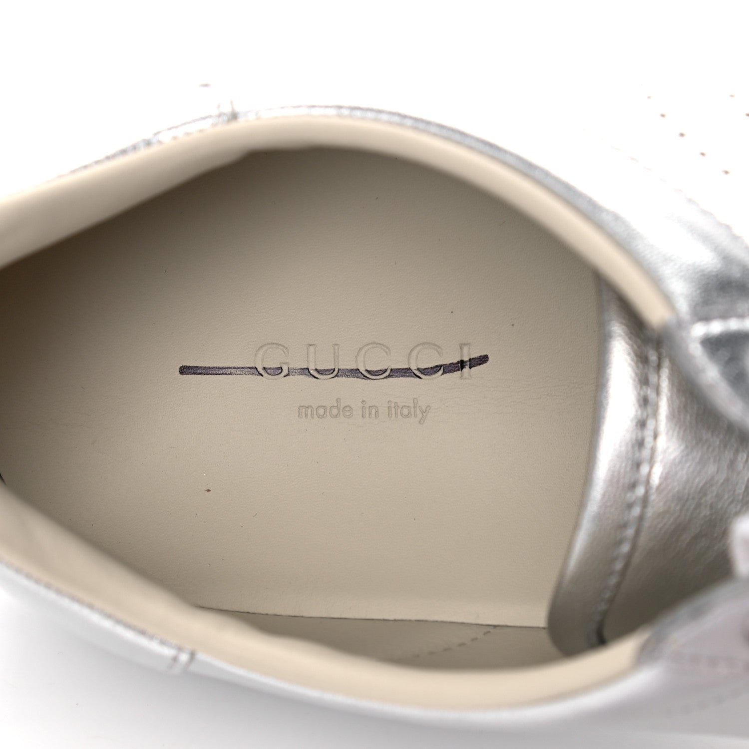 Gucci Metallic Nappa Interlocking G Perforated Womens Ace Sneakers 40.5 Silver 8 of 12