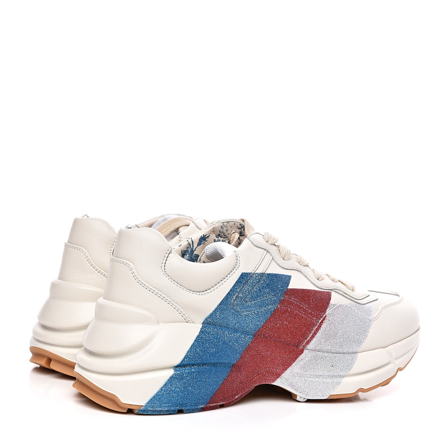 Calfskin Glitter Web Print Womens Rhyton Sneakers 36.5 Mystic White