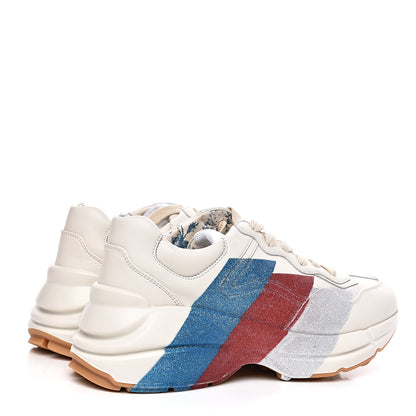 Gucci Calfskin Glitter Web Print Womens Rhyton Sneakers 36.5 Mystic White 4 of 9