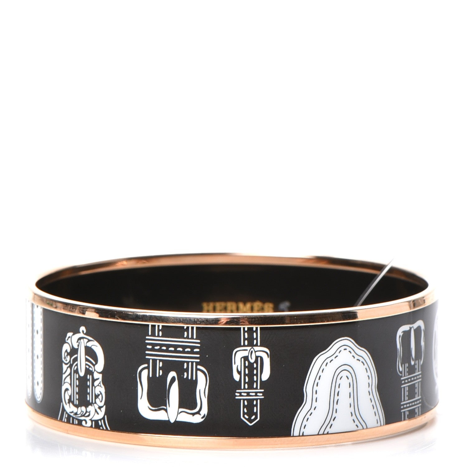 Hermes Enamel Printed Harnais des Presidents Wide Bracelet 65 Positif Negatif 1 of 5