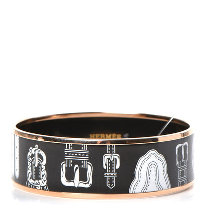 Hermes Enamel Printed Harnais des Presidents Wide Bracelet 65 Positif Negatif 1 of 5