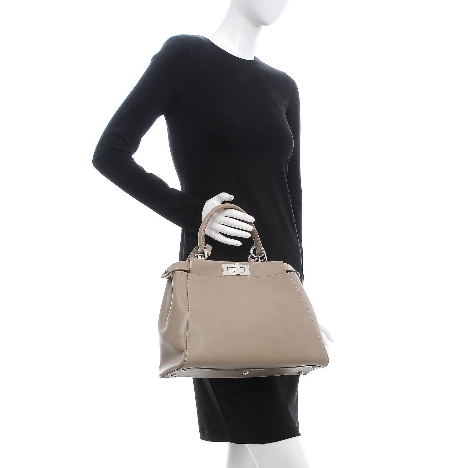 Fendi Vitello Morgan Shiny Nappa Medium Peekaboo Iconic Satchel Tortora 3 of 9