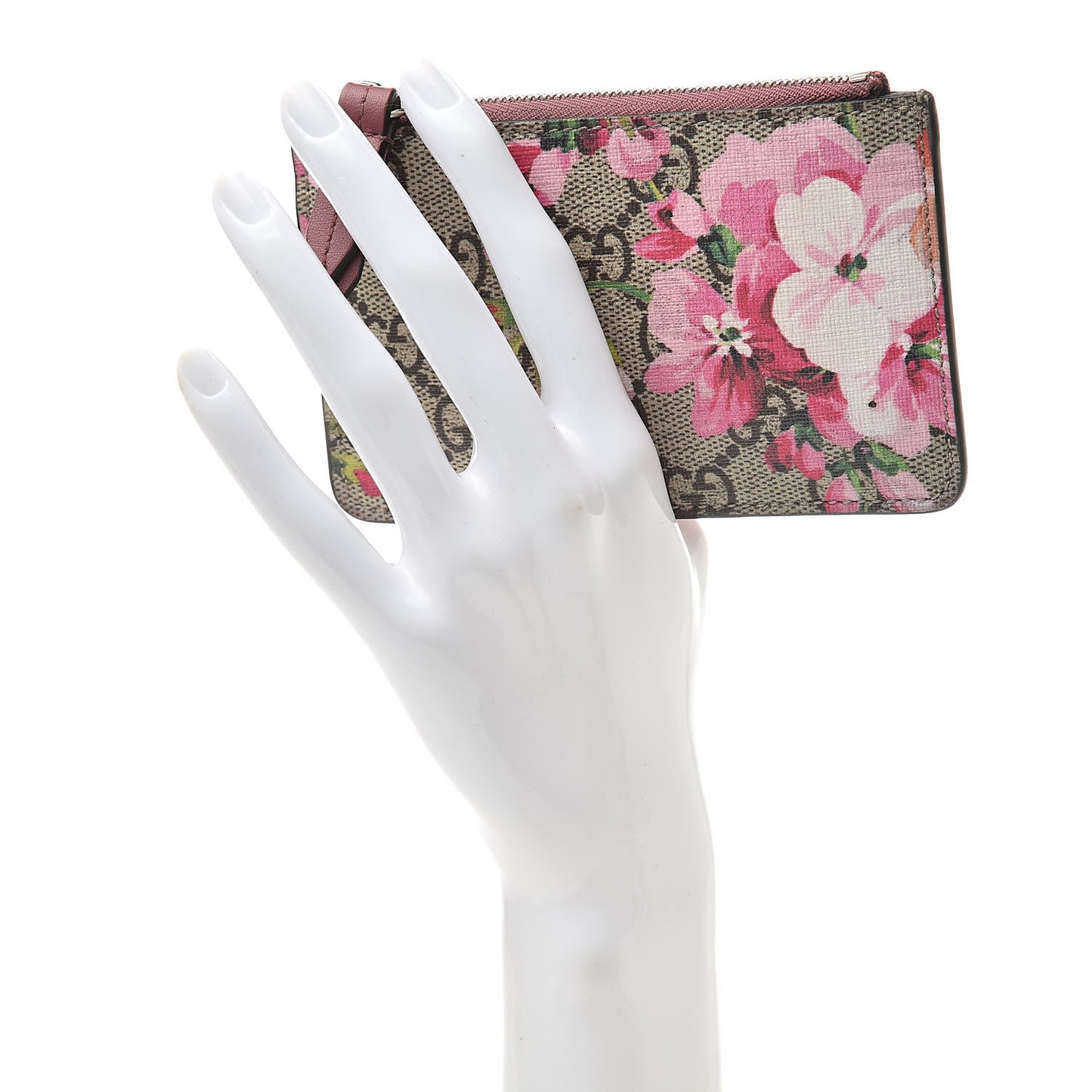GG Supreme Monogram Blooms Key Ring Coin Case Beige Multicolor Dry Rose
