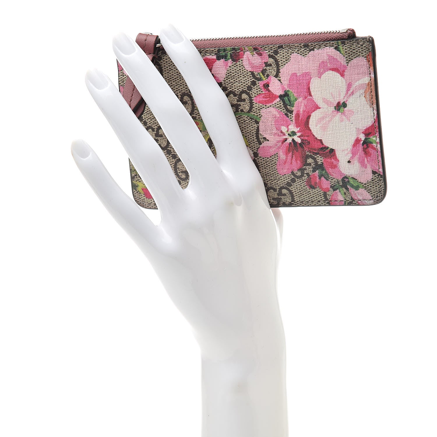 Gucci GG Supreme Monogram Blooms Key Ring Coin Case Beige Multicolor Dry Rose 2 of 7