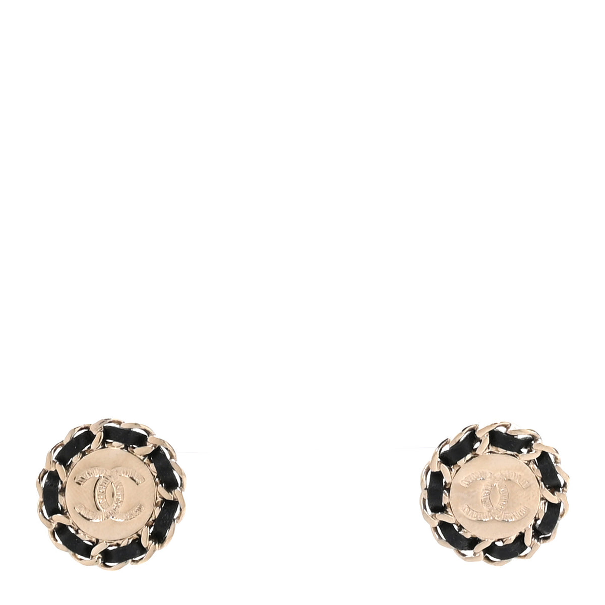 Crystal Lambskin Chain CC Stud Earrings Black Gold