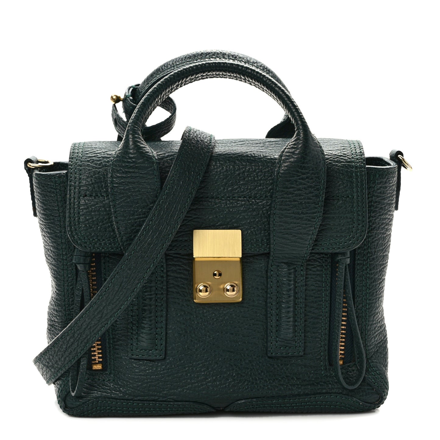 Textured Calfskin Mini Pashli Satchel Military Green