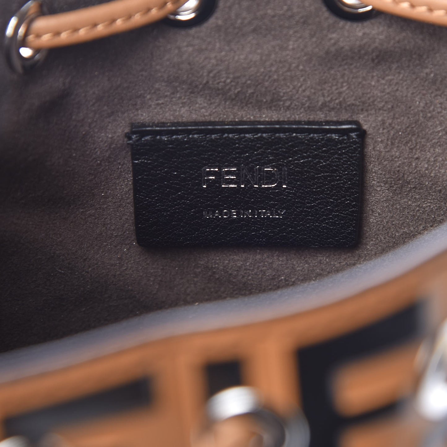 Calfskin F is FF Embossed Small Mon Tresor Bucket Bag Tobacco Black