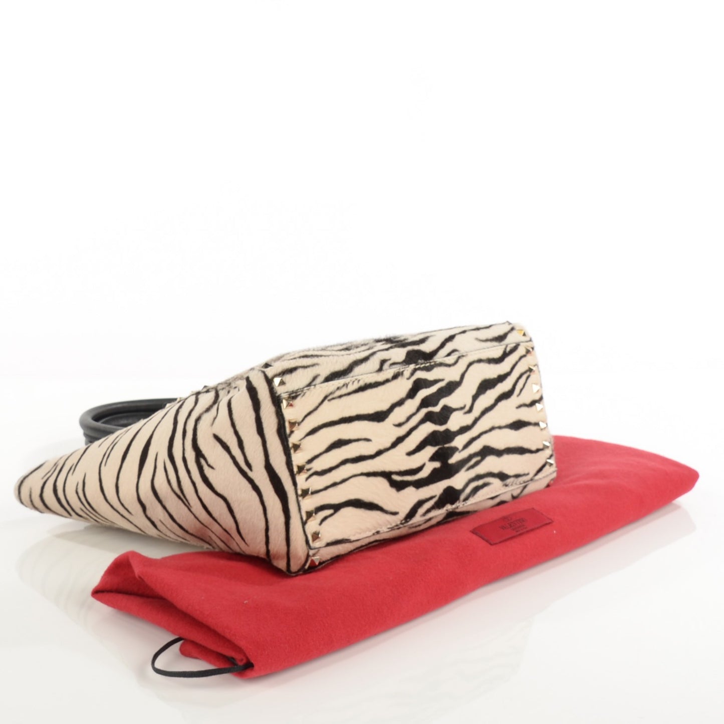 Zebra Print Calf Hair Rockstud Double Handle Tote