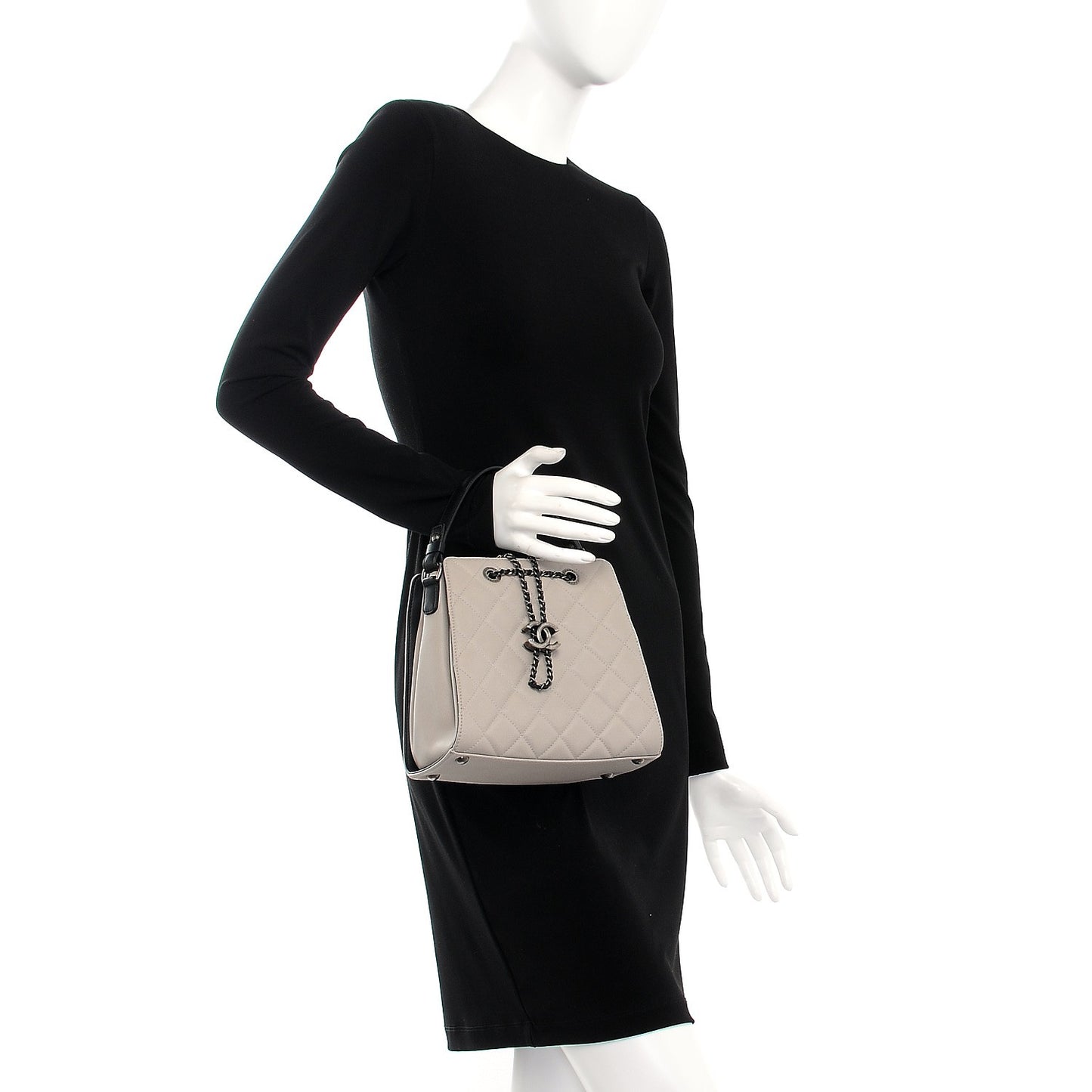 Caviar Quilted Small CC Bucket Bag Grey