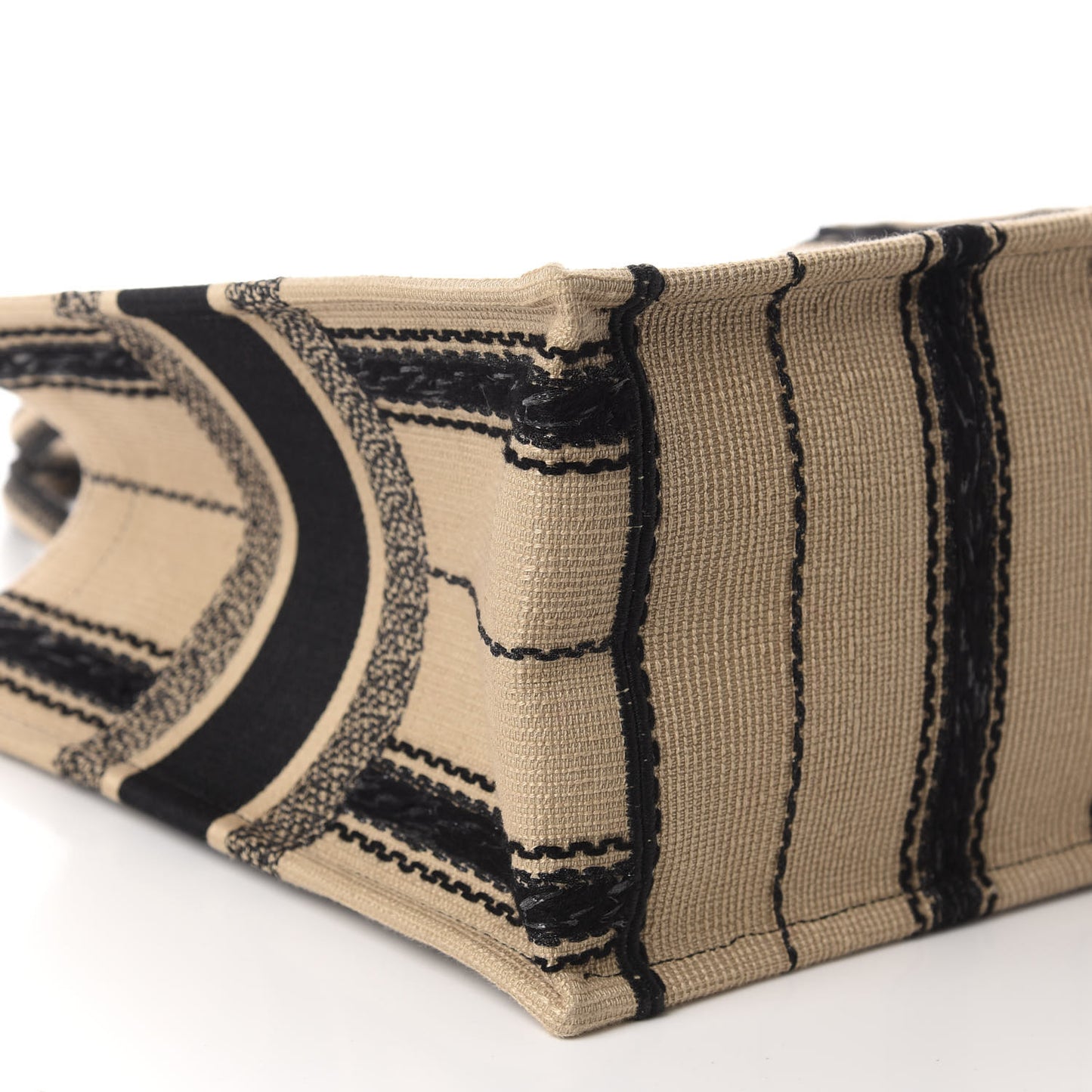 Canvas Embroidered Medium Bayadere Book Tote Black Beige