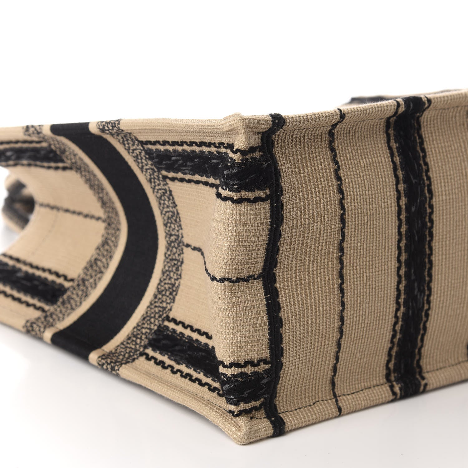 Christian Dior Canvas Embroidered Medium Bayadere Book Tote Black Beige 6 of 11