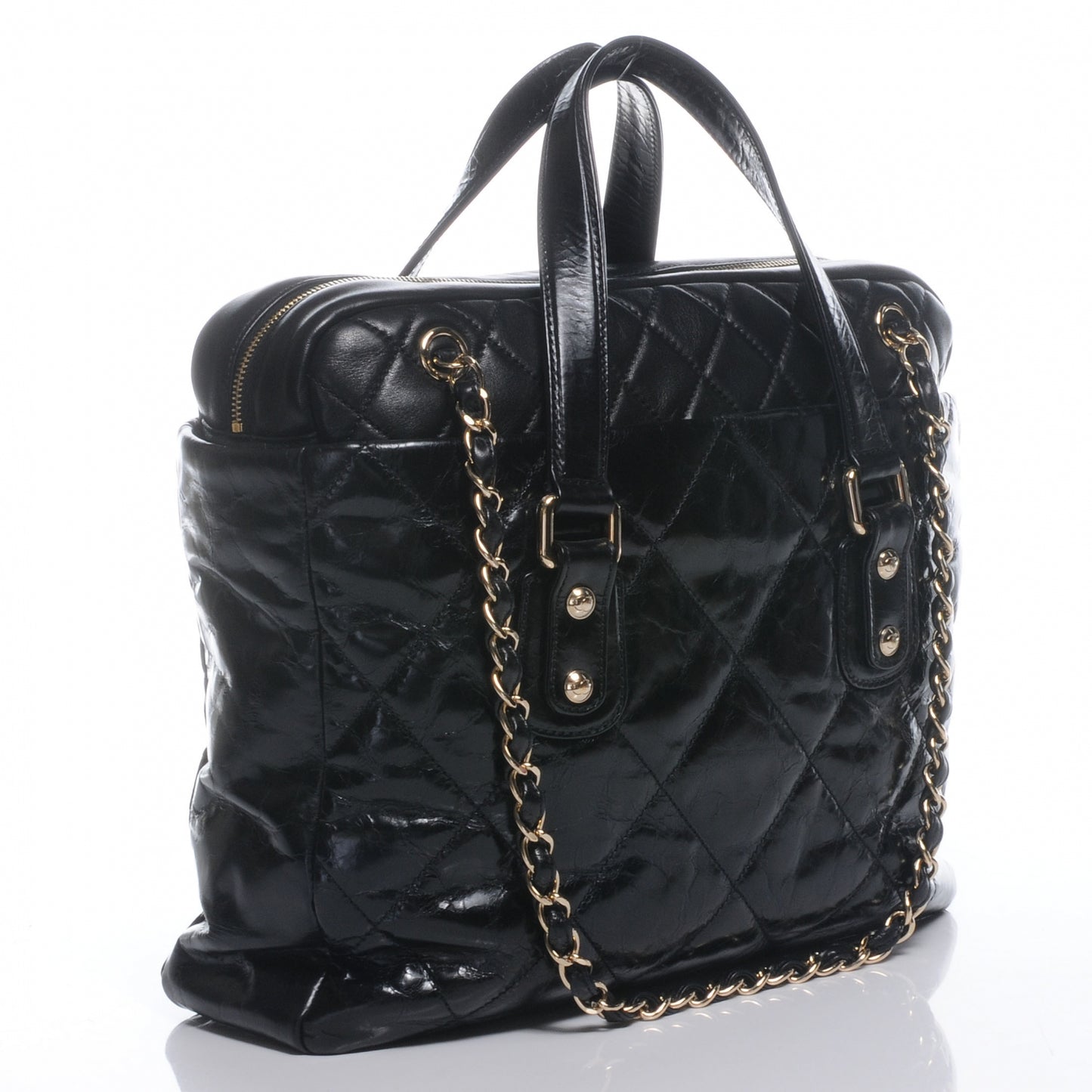 Glazed Calfskin Portobello Tote Black