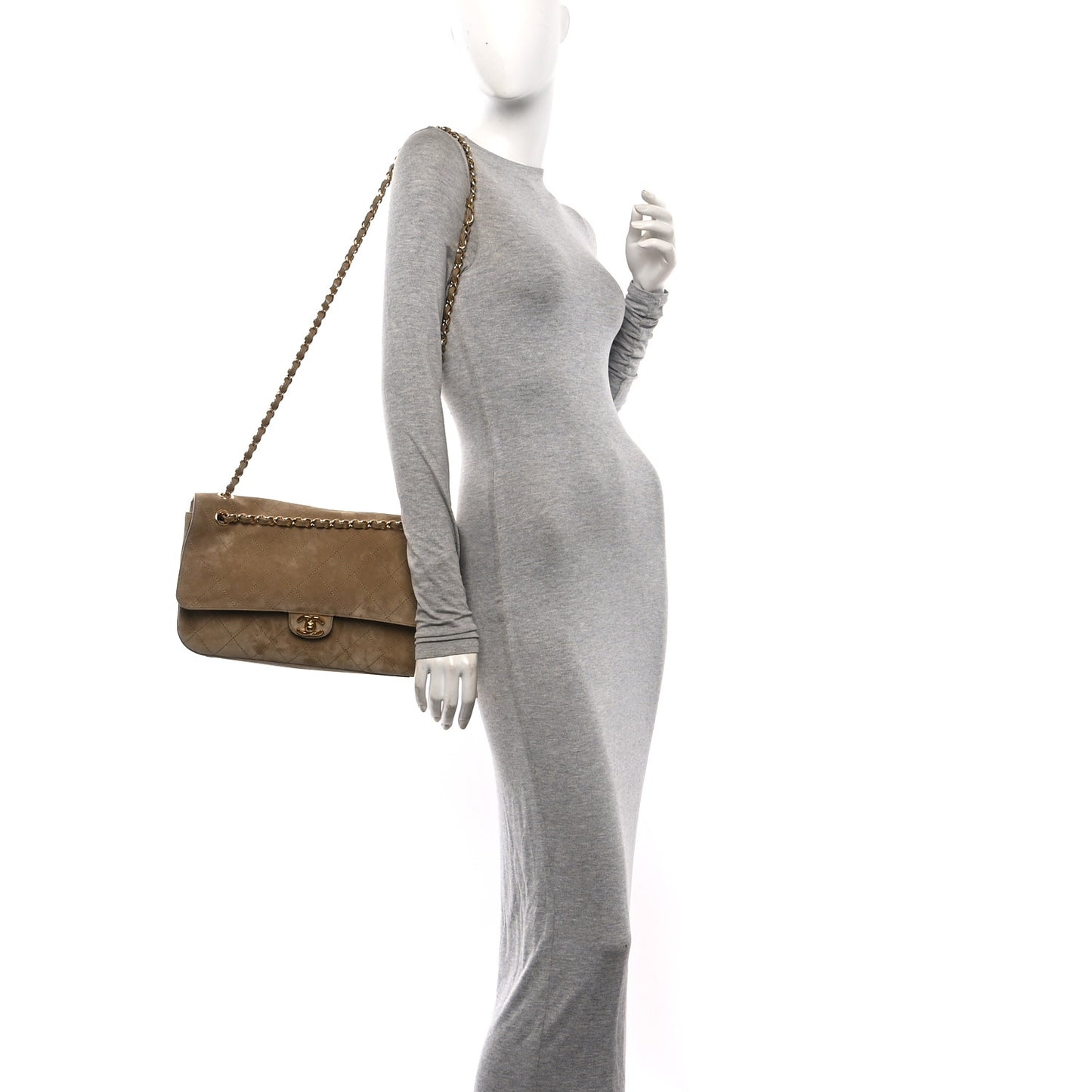 Suede Calfskin Small Souplissimo Maxi Flap Dark Beige