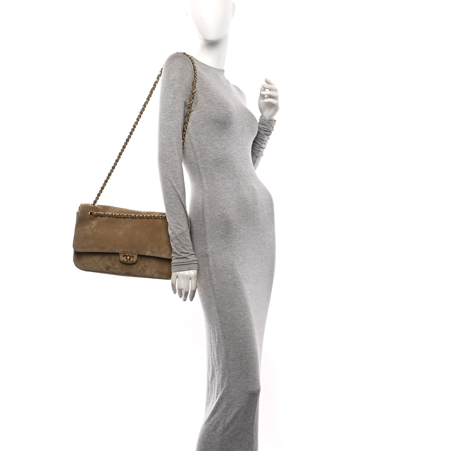 Chanel Suede Calfskin Small Souplissimo Maxi Flap Dark Beige 2 of 11