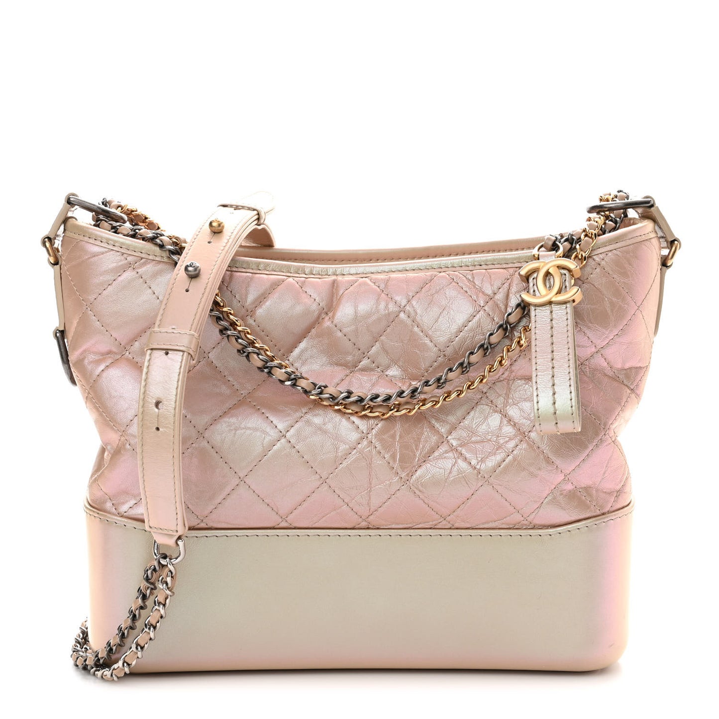 Iridescent Aged Calfskin Quilted Medium Gabrielle Hobo Light Pink
