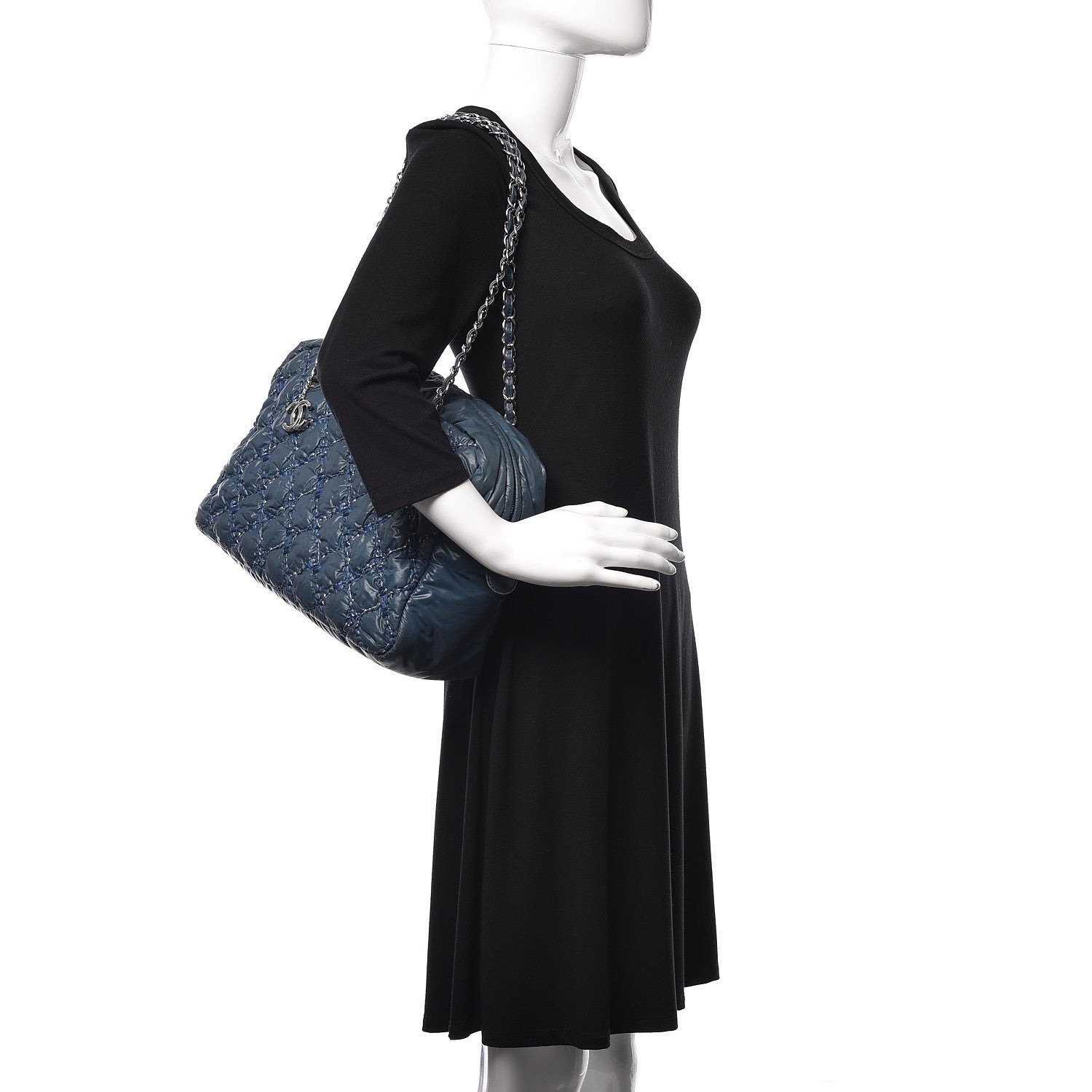 Chanel Nylon Quilted Tweed Stitch Bubble Camera Case Blue 2 of 15