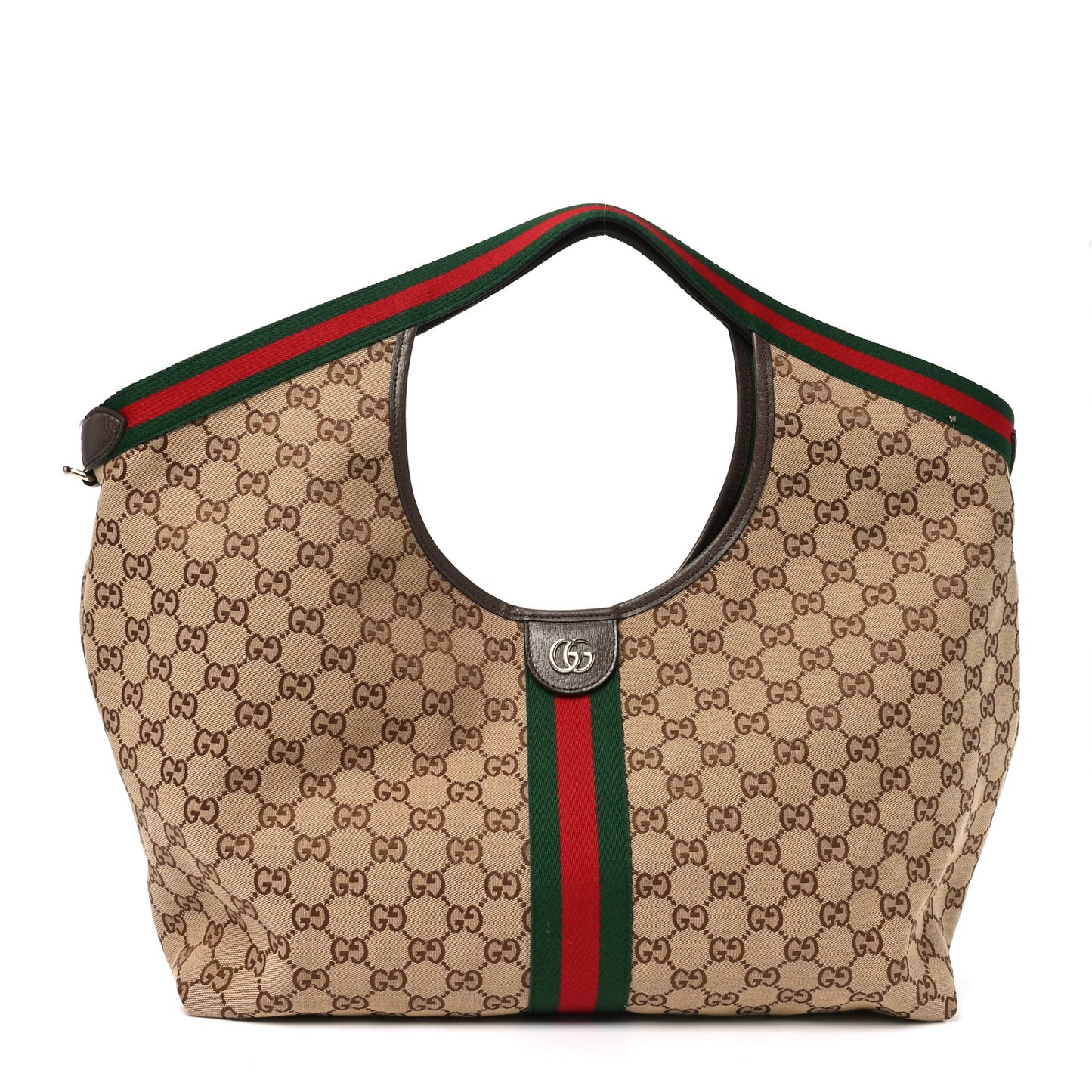GG Monogram Web Large Giglio Tote Beige Brown