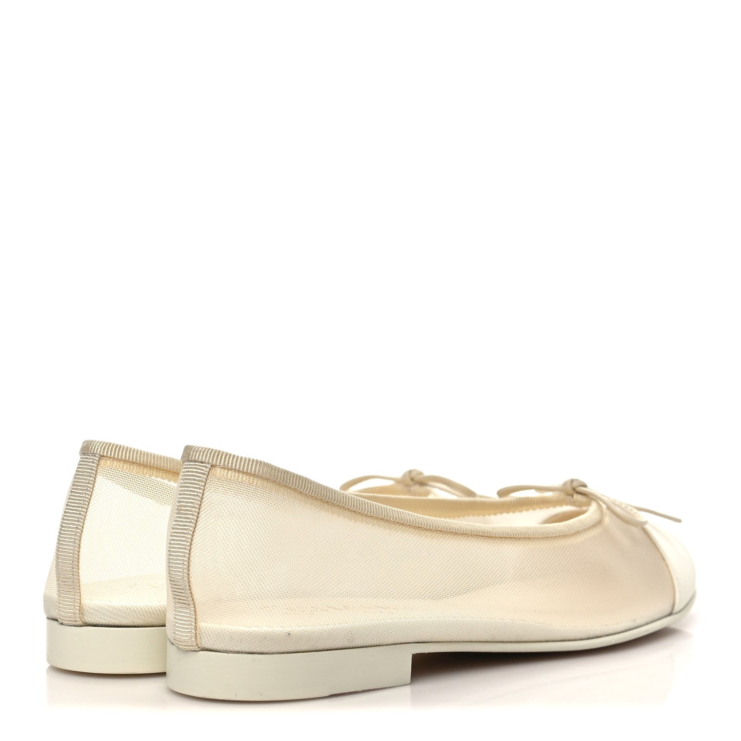 Mesh Grosgrain CC Cap Toe Ballerina Flats 37 Ivory