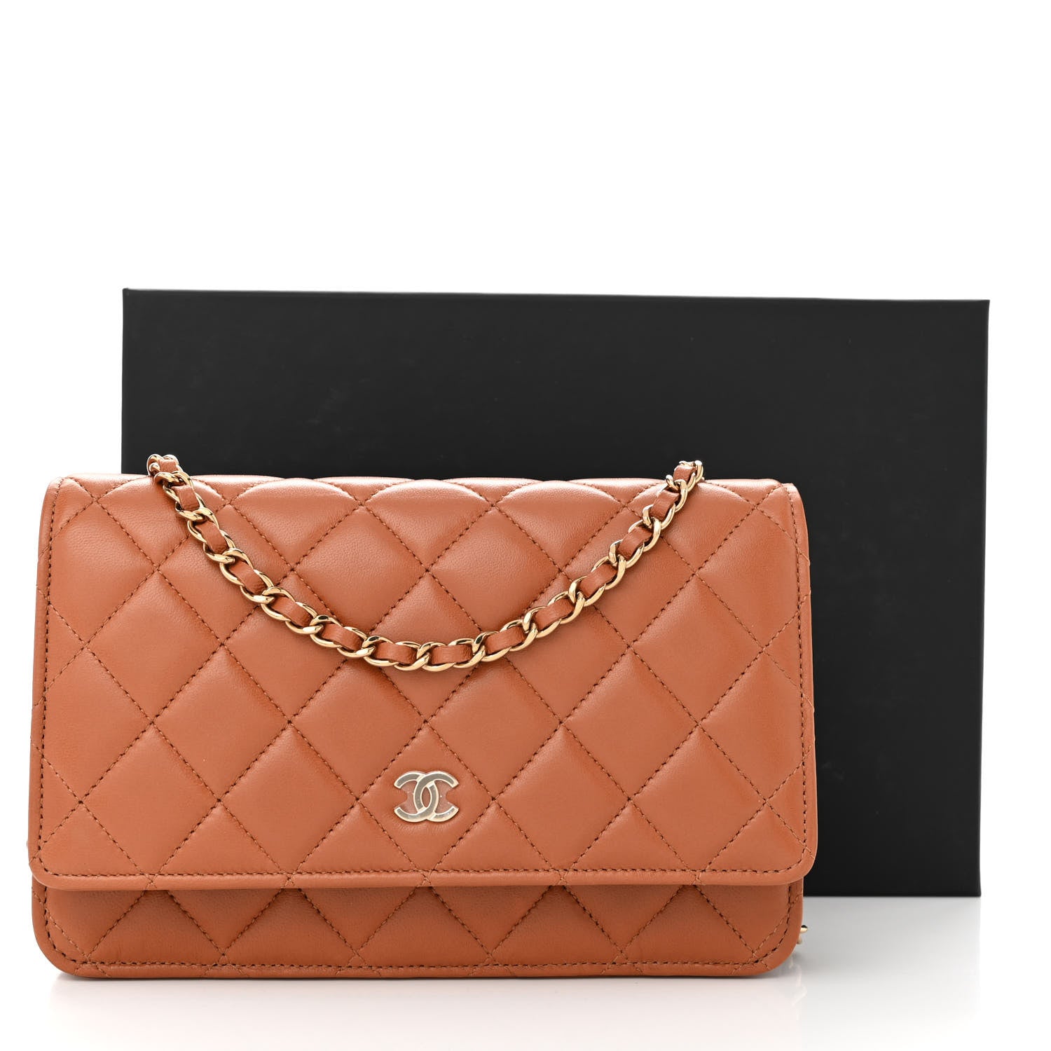 Chanel Lambskin Quilted Wallet On Chain WOC Camel 12 of 12