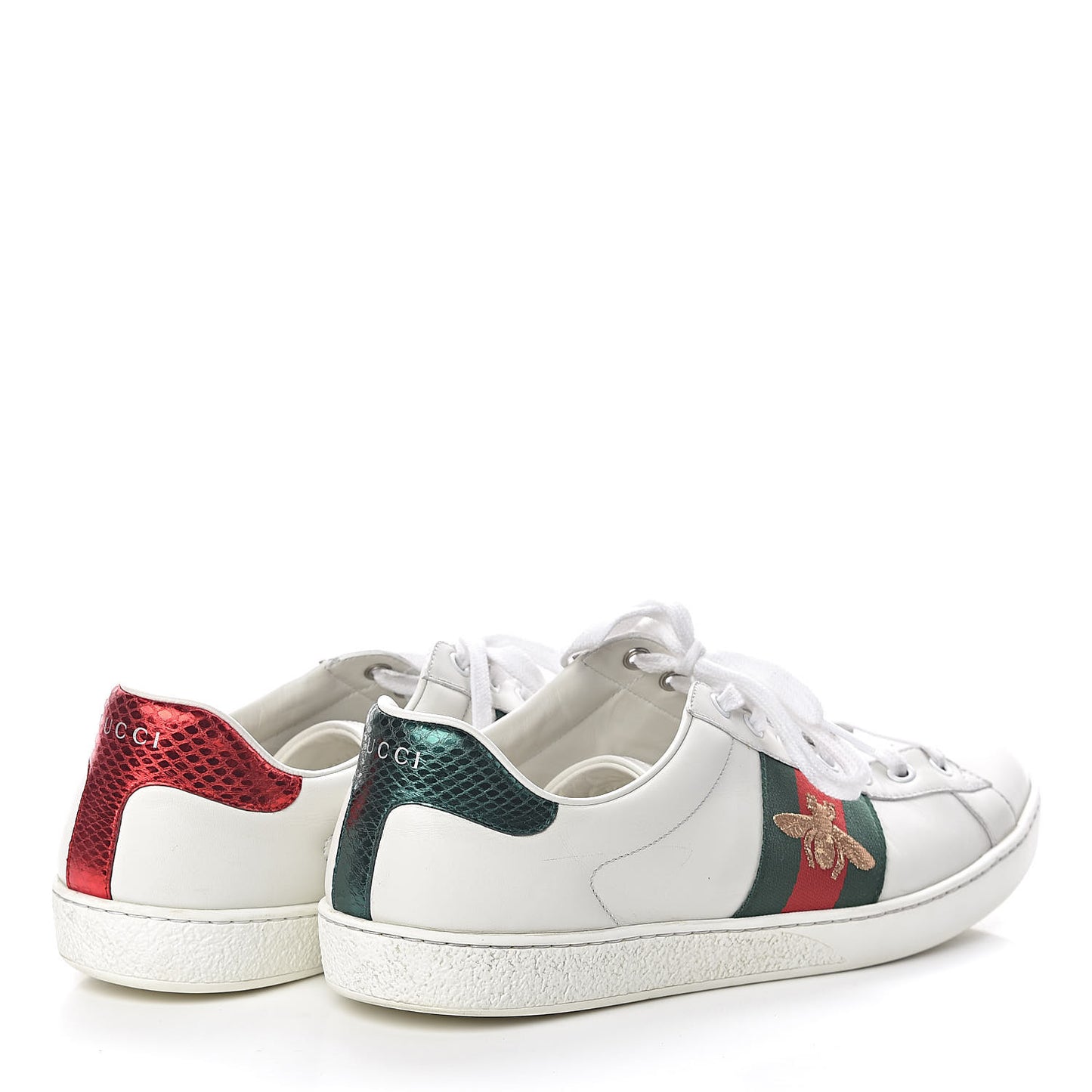 Miro Soft Calfskin Laminated Ayers Web Bee Embroidered Mens Ace Sneakers 9 White Red Flame Green