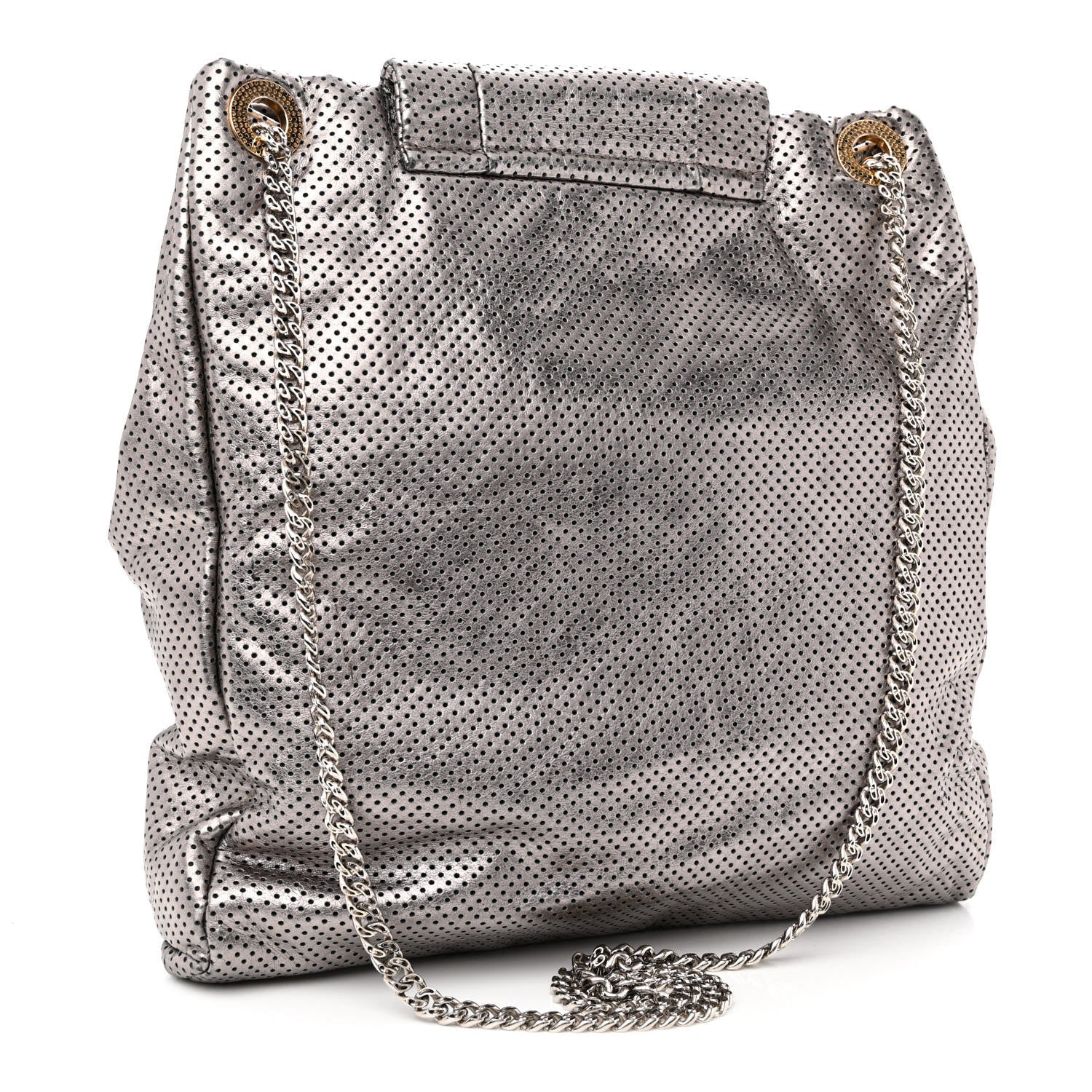 Chanel Metallic Crackled Calfskin Perforated Drill Shoulder Bag Silver 2 of 13