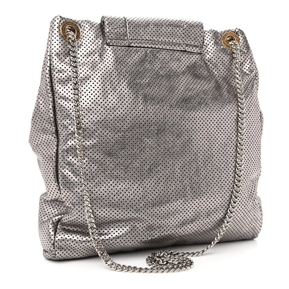 Chanel Metallic Crackled Calfskin Perforated Drill Shoulder Bag Silver 2 of 13