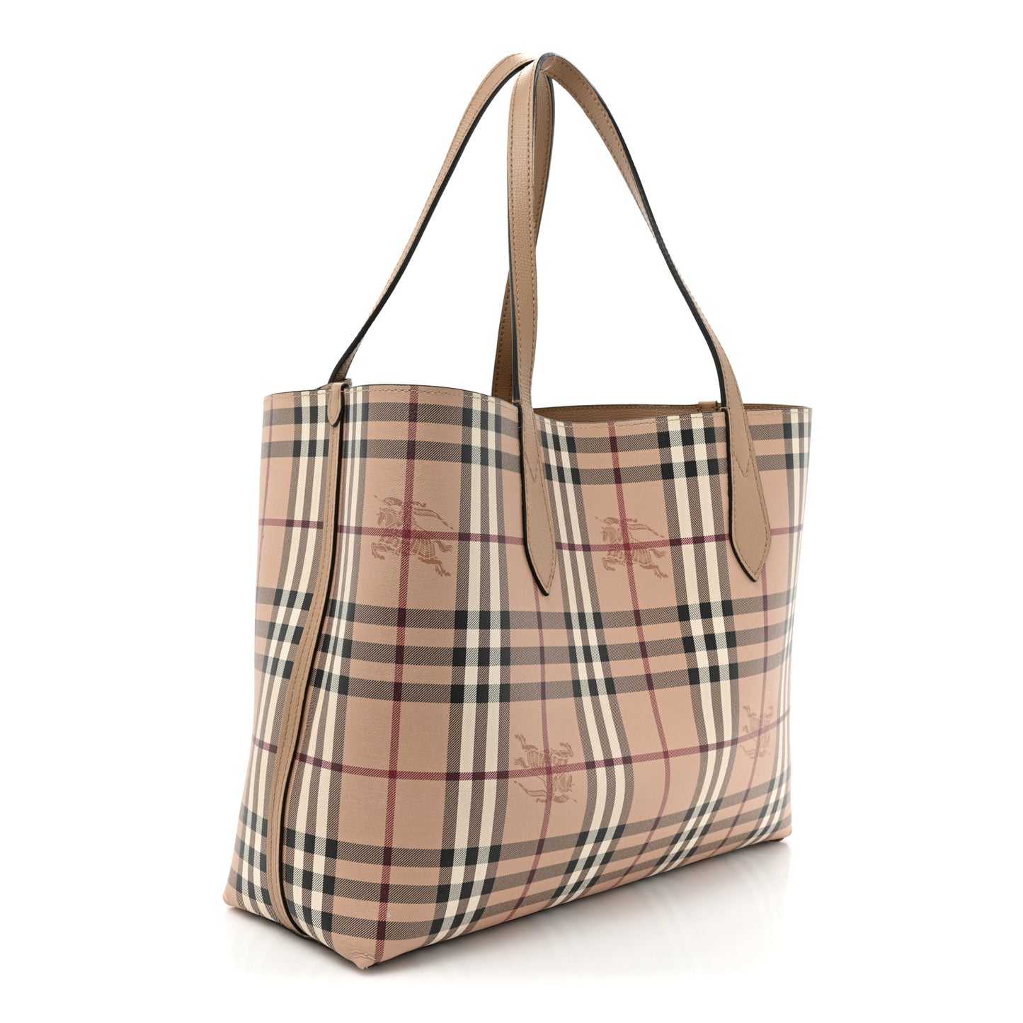 Grainy Calfskin Haymarket Check Medium Reversible Tote Camel