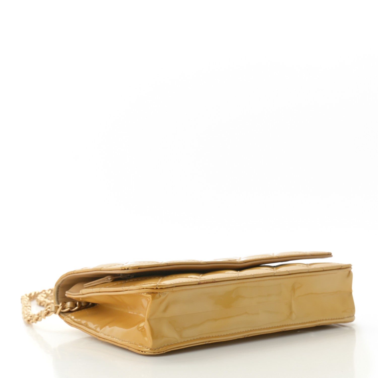 Chanel Metallic Patent Quilted Wallet On Chain WOC Gold 4 of 12