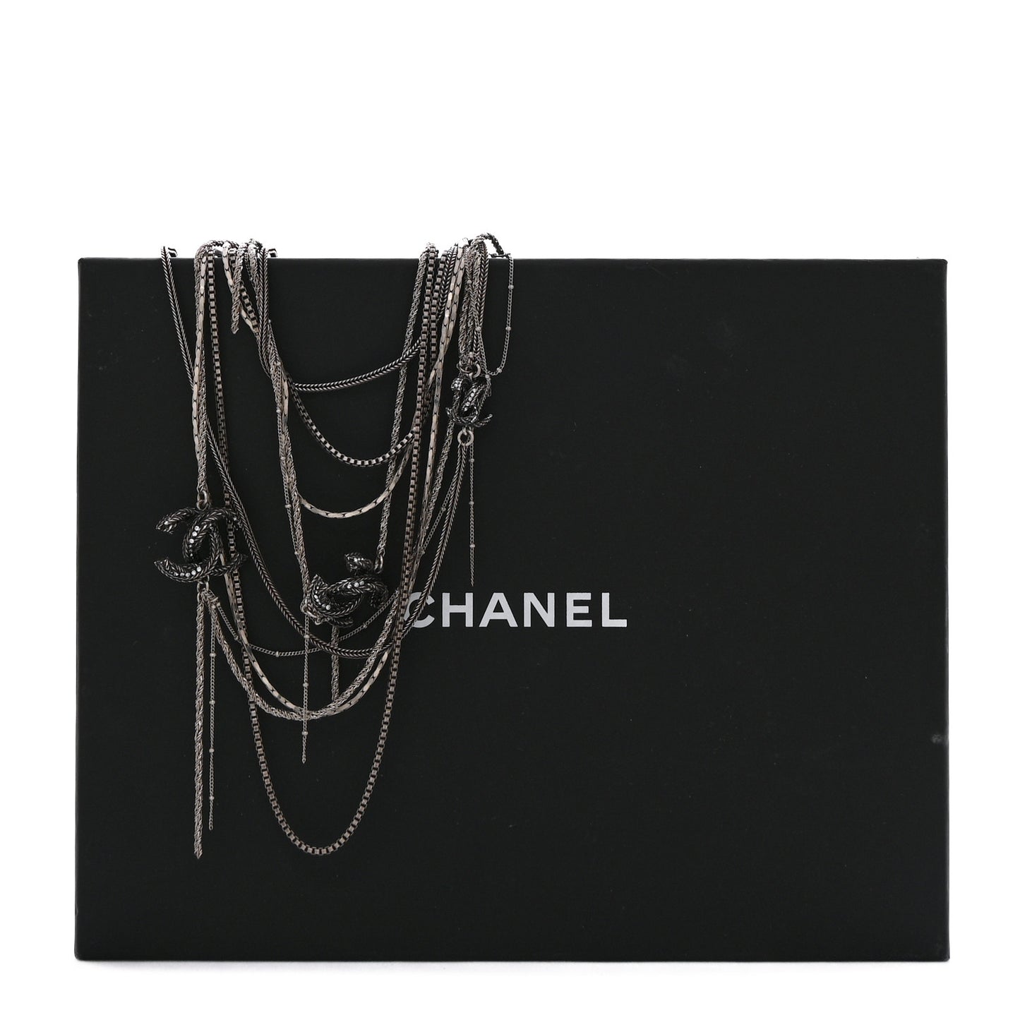 Crystal CC Twisted Multi Strand Chain Necklace Silver