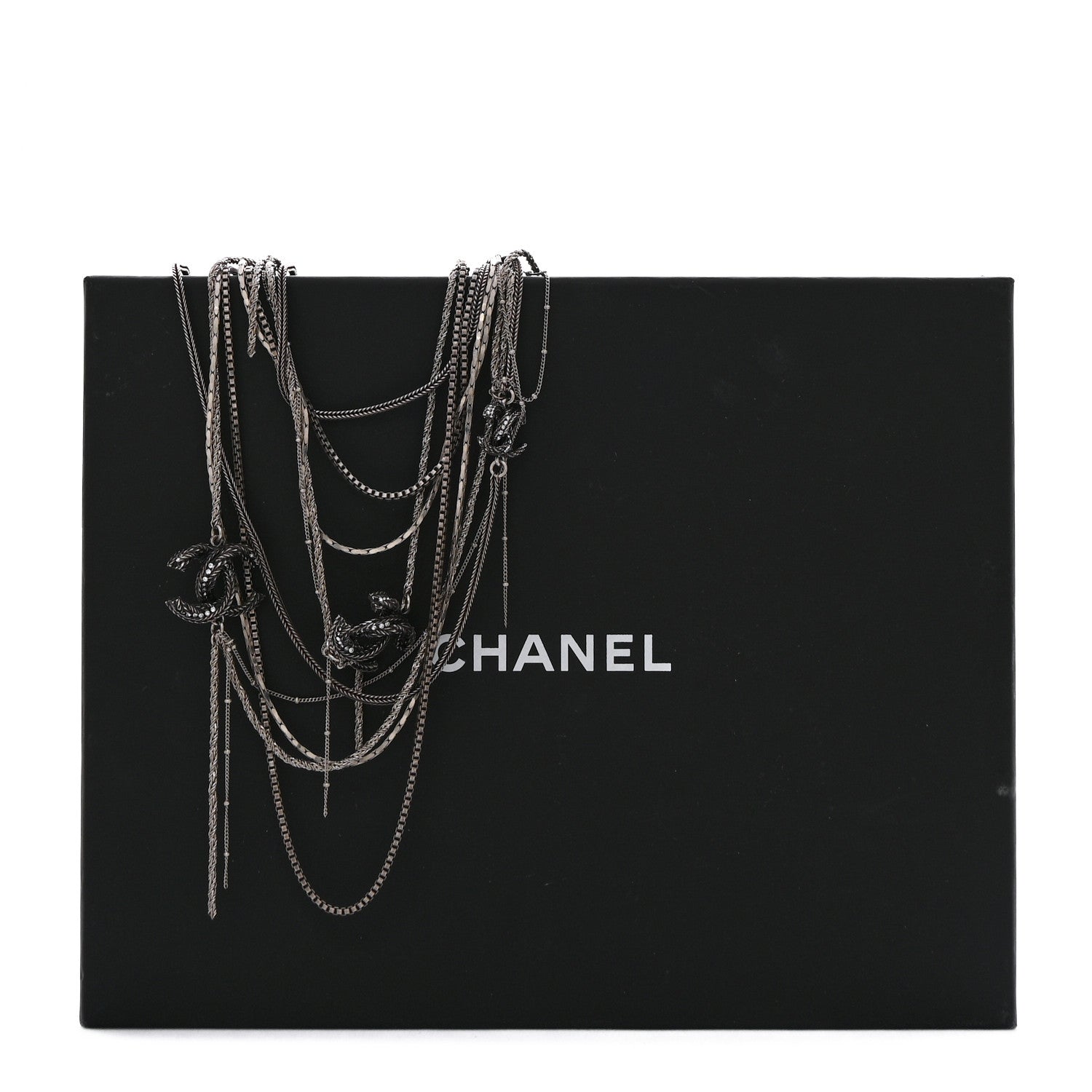 Chanel Crystal CC Twisted Multi Strand Chain Necklace Silver 7 of 7