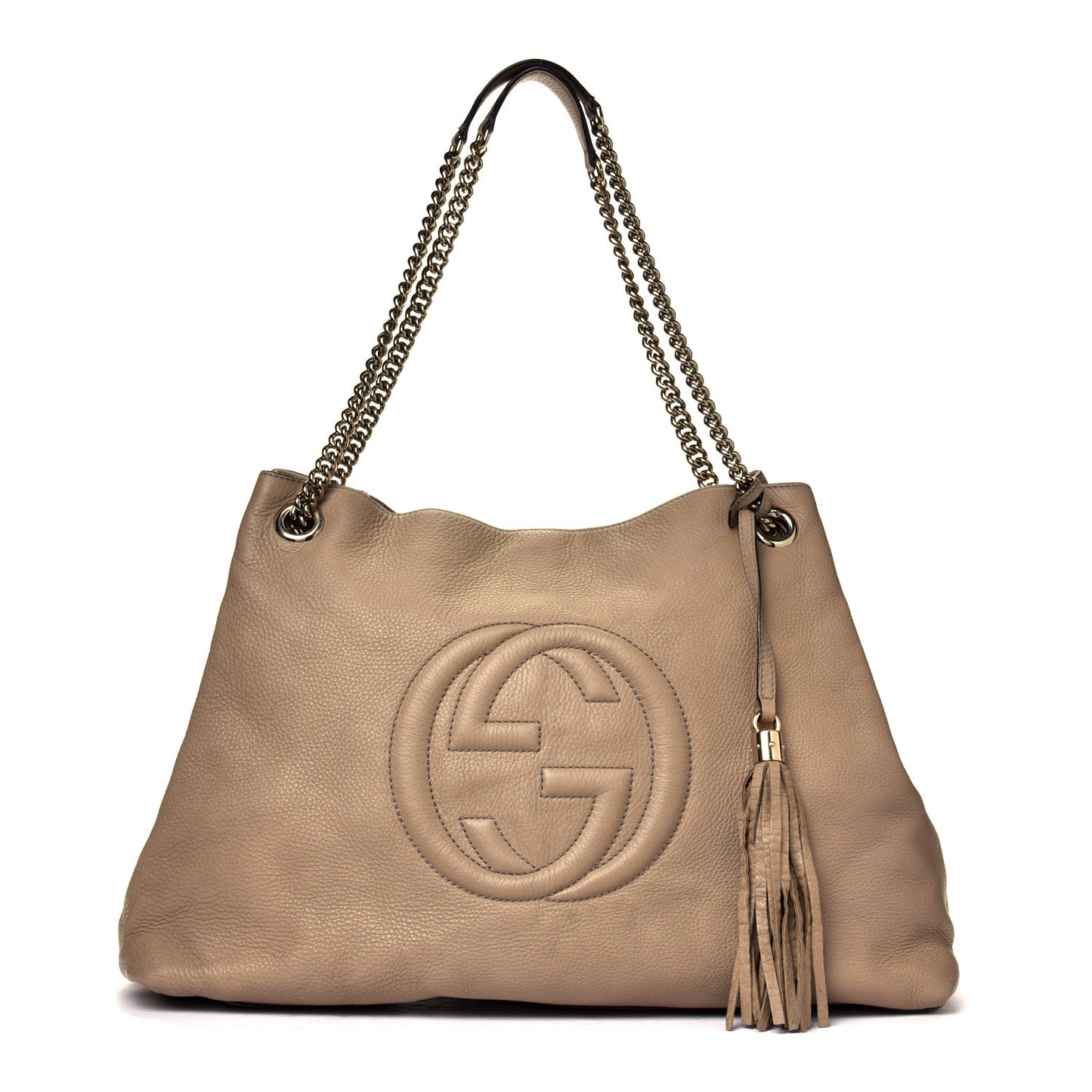 Pebbled Calfskin Large Soho Chain Shoulder Bag Nude